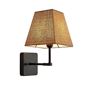 Modern Farmhouse Jute Burlap Wall Light - Trapezoid Black Sconce for Living Room & Bedroom