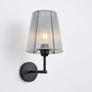 Faux Silver Twine Wall Lamp - Modern Conical Sconce with Black Fixture