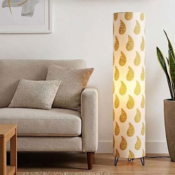 Gold Paisley Floor Standing Lamp - Traditional Block Print Tower Lamp (2ft / 3ft)