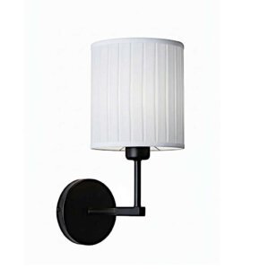 Modern Black Wall Sconce with Pleated Milk White Cylindrical Shade
