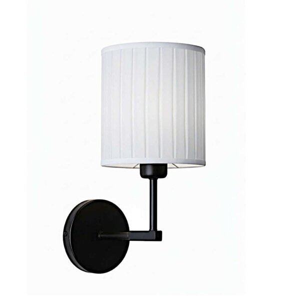 Modern Black Wall Sconce with Pleated Milk White Cylindrical Shade