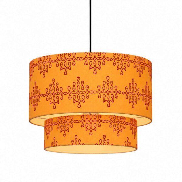 Dual Layer Kolam Print Hanging Lamp Shade | Hand Printed Fabric Pendant Light | Decorative Ceiling Lamp for Living Room, Bedroom & Dining Room