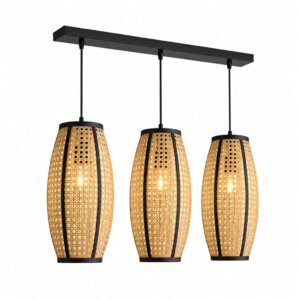 Handwoven Cane Cluster Pendant Light – 3-Light Natural Rattan Ceiling Lamp