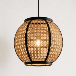 Handmade Cane and Rattan Globe Hanging Lamp – Boho Chic Woven Pendant Light for Living Room, Bedroom & Dining Room