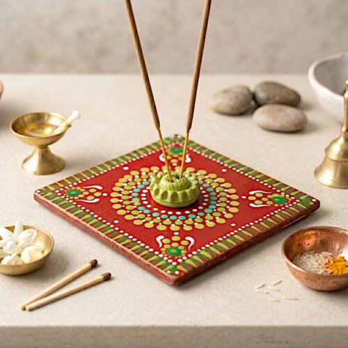 Hand-Painted MDF Agarbathi Stand | 3 x 3 Inch Pooja Stand & Festive Return Gift