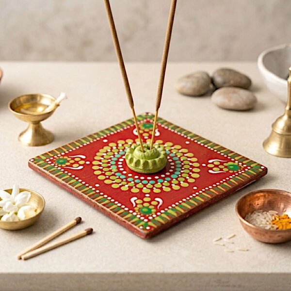 Hand-Painted MDF Agarbathi Stand | 3 x 3 Inch Pooja Stand & Festive Return Gift