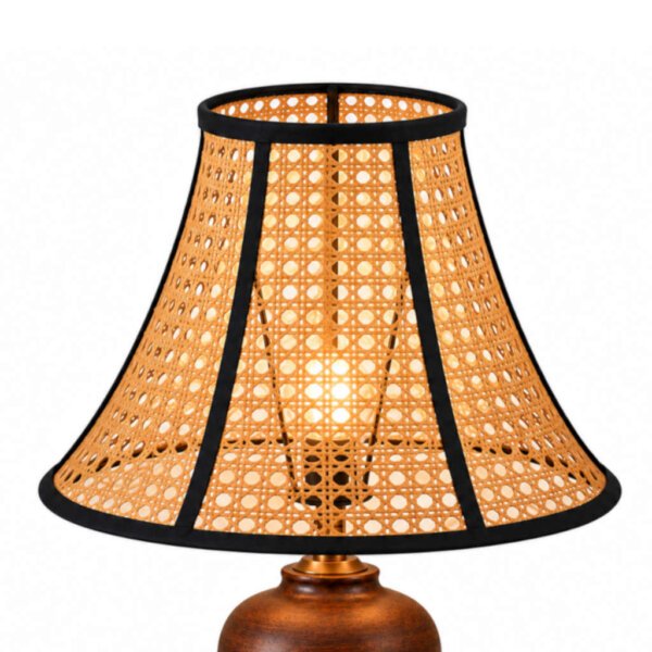 Natural Cane Bell Lampshade with Black Trim – 14 Inch